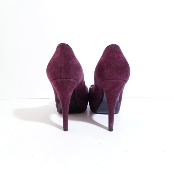 LOUIS VUITTON Chelsea Open Toe Aubergine Suede Leather Pumps 37 US 7 - Picture 5 of 16